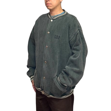 【USED】90's OLD GAP USA Made Sweat Varsity Jacket Faded Gray