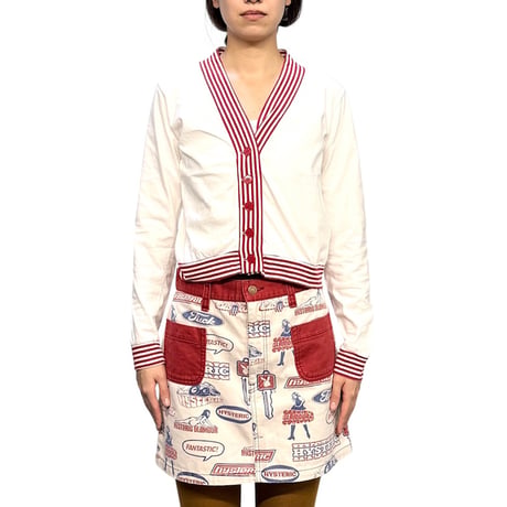 【USED】90's agnès b.Stripe Trim Cotton Cardigan Made in France