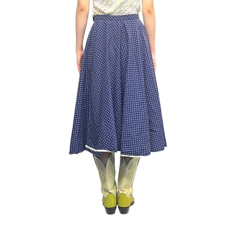 【USED】70s FLOWER BUD PATTERN LONG SKIRT NAVY