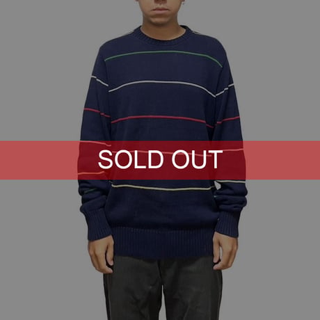 【USED】90'S LANDS' END BORDER COTTON KNIT SWEATER MADE IN U.S.A.