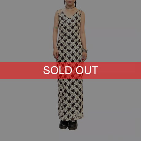 【USED】80's CENTREPOINT HIBISCUS EMBROIDERED MAXI DRESS