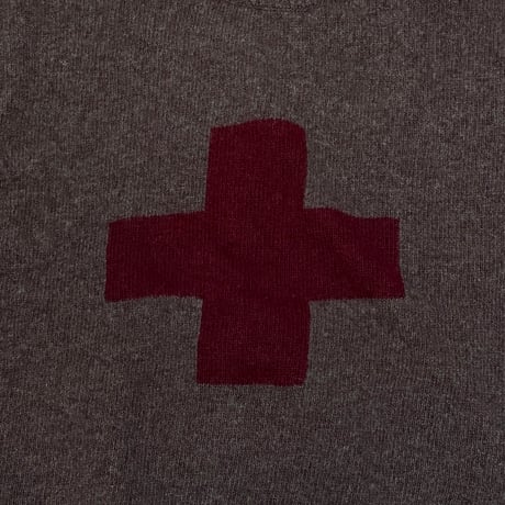 【USED】90's-00's Bulldog RED CROSS WOOL KNIT SWEATER