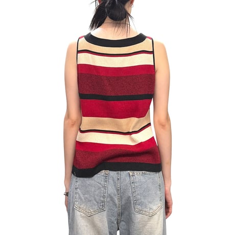 【USED】00's EMMA JAMES RING BORDER KNIT VEST