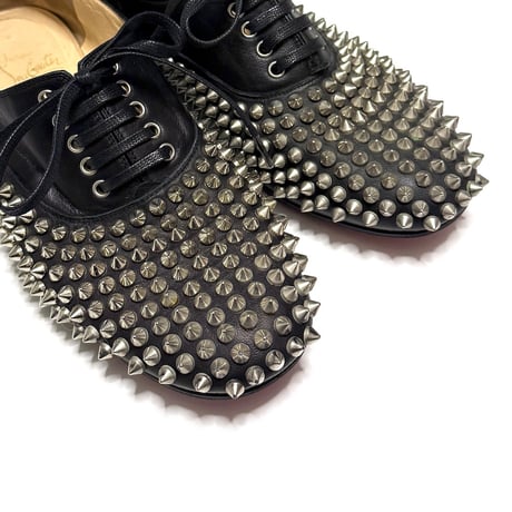 【USED】Christian Louboutin Black Leather Freddy Spikes Lace Up Oxfords