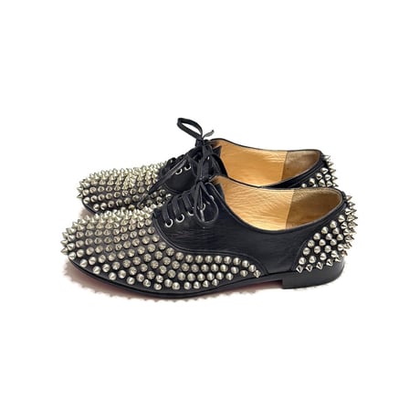 【USED】Christian Louboutin Black Leather Freddy Spikes Lace Up Oxfords