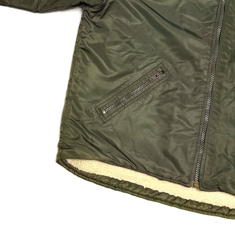 【USED】90's J.CREW Shiny Olive Shearling-Lined Bomber Jacket