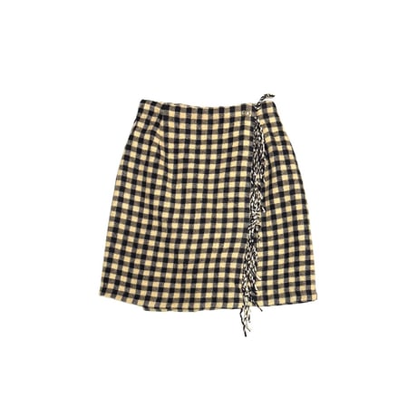 【USED】80's-90's Westbound Check Wrap Mini Skirt with Fringe Detail