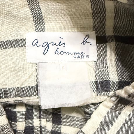 【USED】90's agnès b. homme Black & Ivory Plaid Linen Shirt