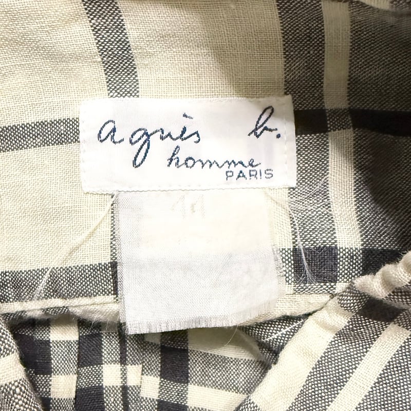 USED】90's agnès b. homme Black & Ivory Plaid L
