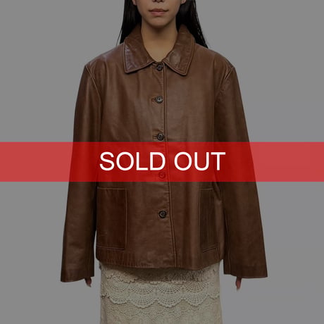 【USED】00's Eddie Bauer Boxy Silhouette Brown Leather Jacket