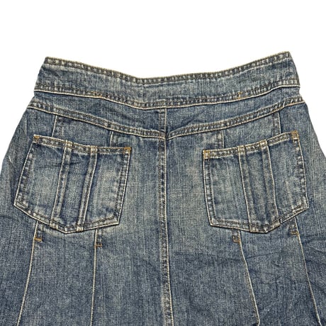 【USED】00's BLUERIDGE JEANS Denim Wrap Mini Skirt 3-Button Front & Box Pleated Design