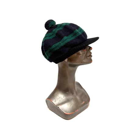 【USED】90's Robert Mackie Black Watch Wool Casquette with Pom Pom