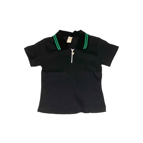 【USED】80'S-90'S HEART ZIP RIB POLO TOP