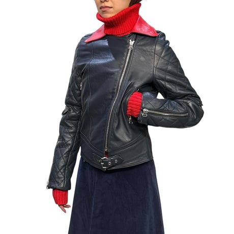 【DEAD STOCK】J.W. ANDERSON 2011AW Navy × Red Leather Biker Jacket