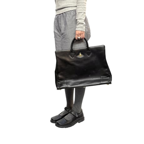 【USED】00's Vivienne Westwood Orb Leather Hand Bag Black