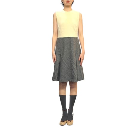【USED】60's Anthony Charles BICOLOR WOOL TWEED SLEEVELESS DRESS