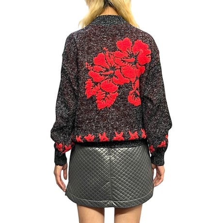 【USED】80'S-90'S Alicia HIBISCUS KNIT SWEATER