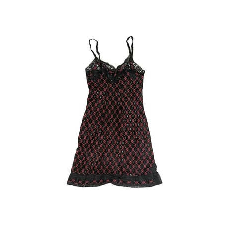 【USED】60's SLIP MINI DRESS BLACK × RED FLOWER PATTERN