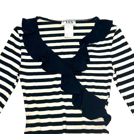 【USED】80's YES Striped Ruffle Bodysuit