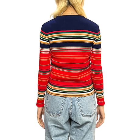 【USED】70's MULTI COLOR BORDER ACRYLIC RIB KNIT L/S TOP