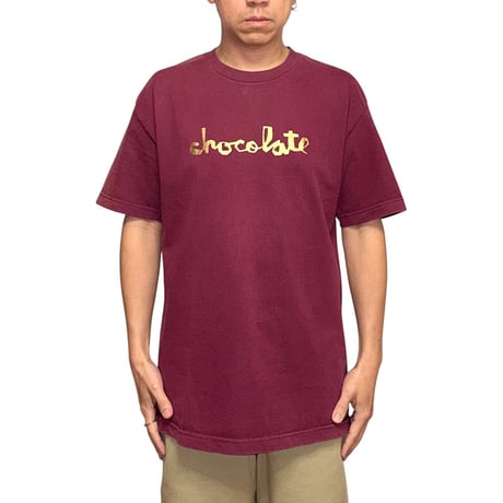 【USED】90's Chocolate Skateboards Script Logo T-Shirt Burgundy