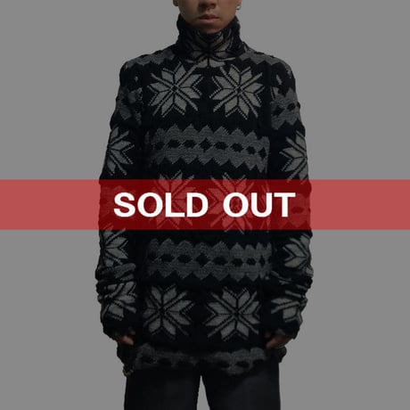 【USED】RAF SIMONS 2003-2004 AW "CLOSER" OVERSIZED SNOW PATTERN HI-NECK KNIT