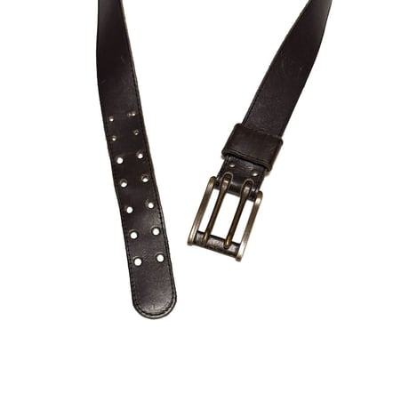 【USED】90's French Double-Prong Leather Belt Dark Brown