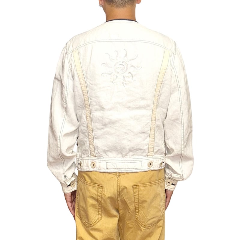 ARMANI jeans限定魚眼レンズ USED】00's ARMANI JEANS Collarless Hemp Trucker