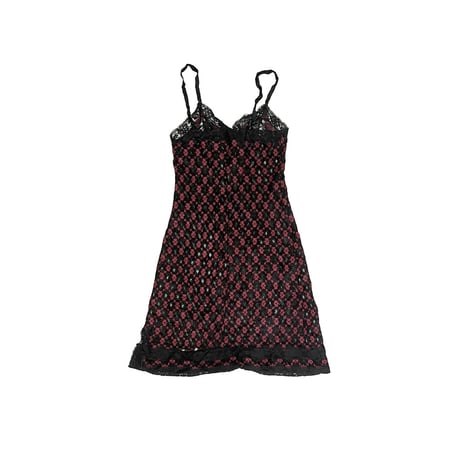 【USED】60's SLIP MINI DRESS BLACK × RED FLOWER PATTERN