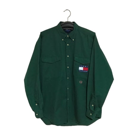 【USED】90'S TOMMY HILFIGER BIG FLAG LOGO OVERSIZED B.D SHIRT