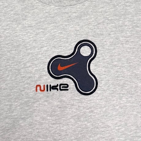 【USED】00's NIKE Hand-Spinner Flocked Logo Crewneck Sweatshirt Gray