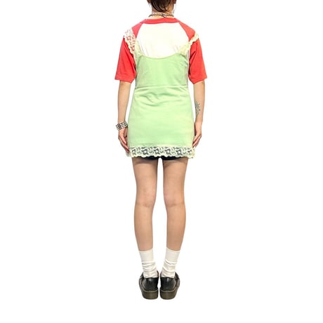 【USED】60's-70's LINGERIE SLIP MINI DRESS EMERALD GREEN