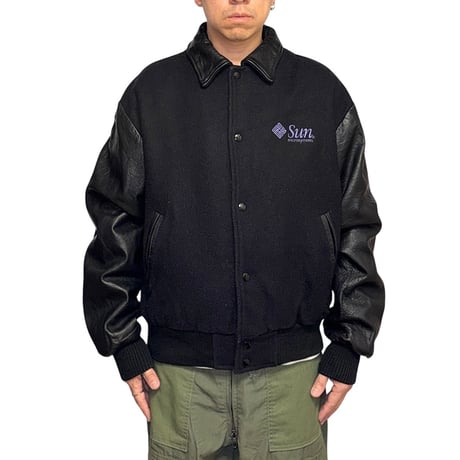 【USED】90's Sun Microsystems "JAVA" Leather Sleeve Varsity Jacket