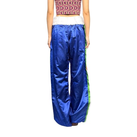 【USED】00's LEONE Italy "KICK BOXING" SATIN WIDE FIGHT PANTS