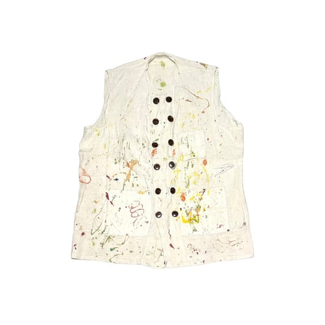 【USED】80's UK VINTAGE PAINTED LINEN N/S ATELIER COAT