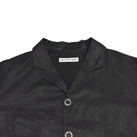 【USED】90's EMPORIO ARMANI Grommet Button Black Coated Linen Blazer