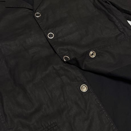 【USED】90's EMPORIO ARMANI Grommet Button Black Coated Linen Blazer