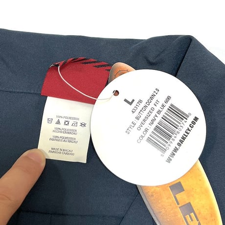【DEAD STOCK】00'S OAKLEY OPEN COLLAR SHIRT NAVY BLUE
