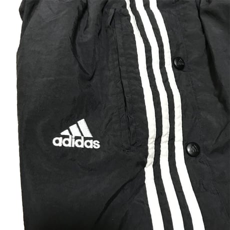 【USED】90'S  ADIDAS SIDE SEAM SLITS WITH SNAP BUTTON NYLON TRACK PANTS BLACK