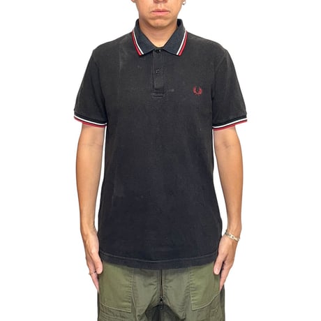 【USED】00's FRED PERRY Classic Twin Tipped Fade Black Polo Made in England