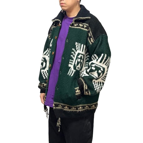 【USED】90'S ECUADOR WOOD BUTTON KNIT CARDIGAN