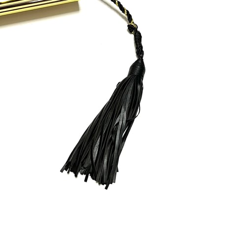 【USED】80's Yves Saint Laurent GOLD PLEXIGLASS with LEATHER TASSEL EVENING BAG