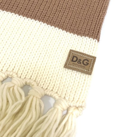 【USED】90'S-00'S D&G DOLCE & GABBANA BORDER FRINGE KNIT SCARF