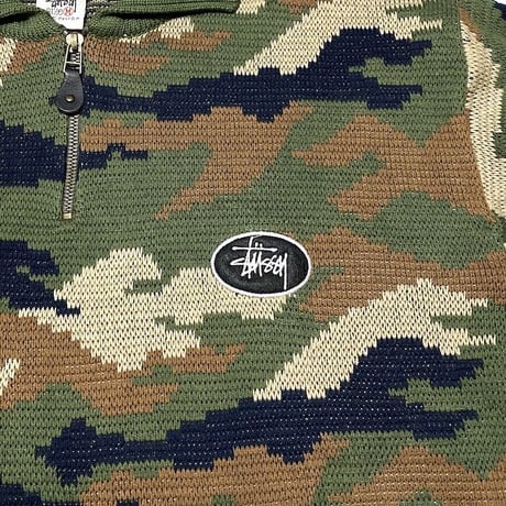 【USED】90'S STUSSY CAMO KNIT SWEATER