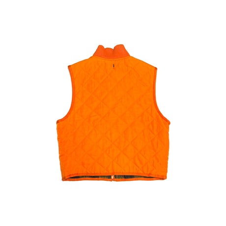 【USED】90's BANANA REPUBLIC Quilted Vest Blaze Orange × Wool Tartan