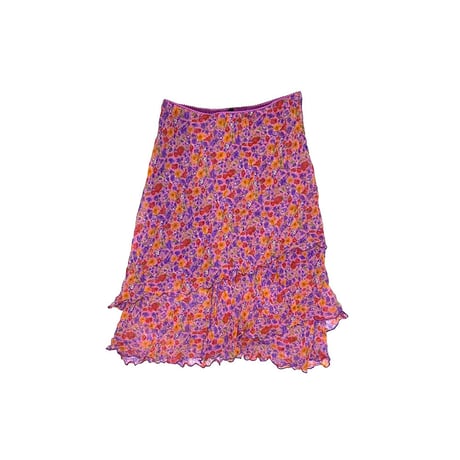 【USED】90's SILK ORGANDY FLOWER PATTERN SKIRT PINK PURPLE ITALY