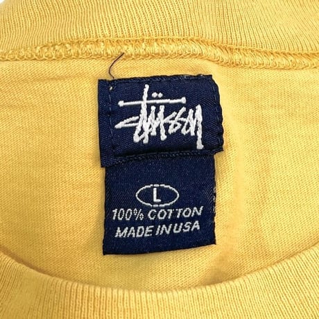 【USED】90'S STUSSY ONE POINT LOGO POCKET T-SHIRT YELLOW