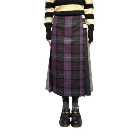 【USED】90's O'NEIL OF DUBLIN Asymmetric Patchwork Wool Wrap Skirt