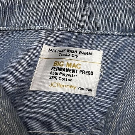 【USED】70'S BIG MAC JC Penny LOT OF ENBROIDERY CHAMBRAY SHIRT