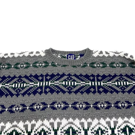 【USED】90'S OLD GAP NATIVE PATTERN COTTON KNIT SWEATER
